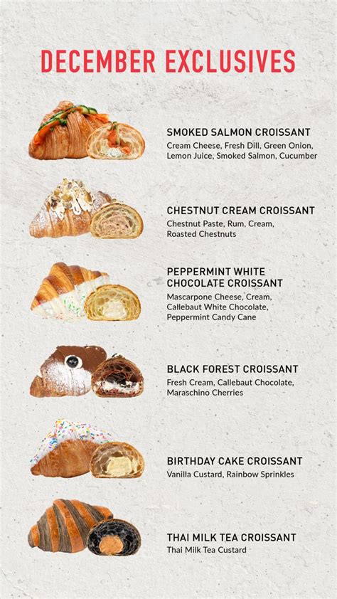 December Croissant Flavours | Bakery desserts, Food menu design, Cafe food