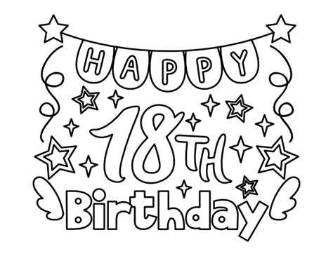 Printable Happy 18th Birthday Banner Coloring Page