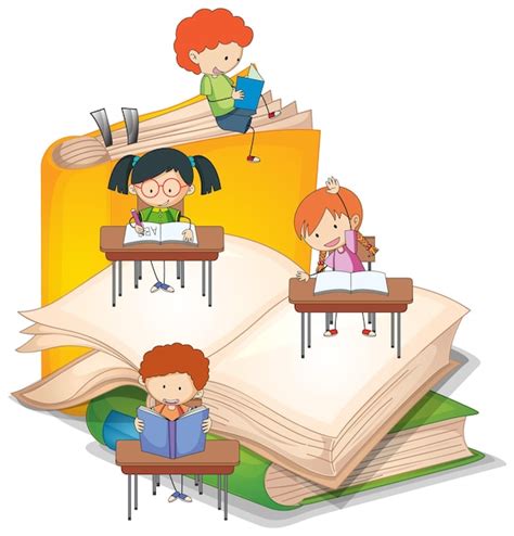 Free Vector | A children are reading books on a stack of books