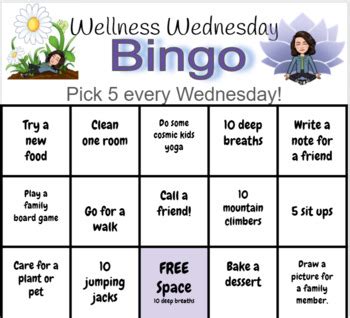 EDITABLE Wellness Wednesday Bingo Board by Sharpest Teacher Around