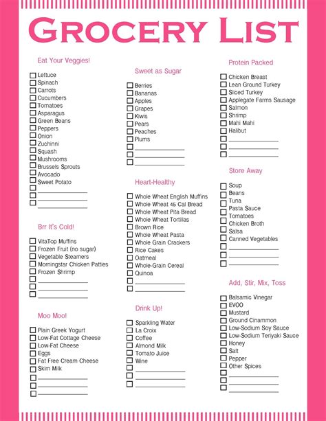 Printable Healthy Grocery List