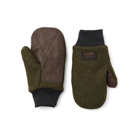 Leather Palm Mackinaw Wool Mittens/ Gloves Forest Green – B74