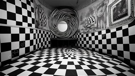 An Optical Illusion With The Floor Checkered And A Mirror Behind ...