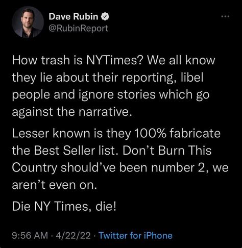 Dave Rubin is mad that his book isn’t on The NY Times Bestseller List ...