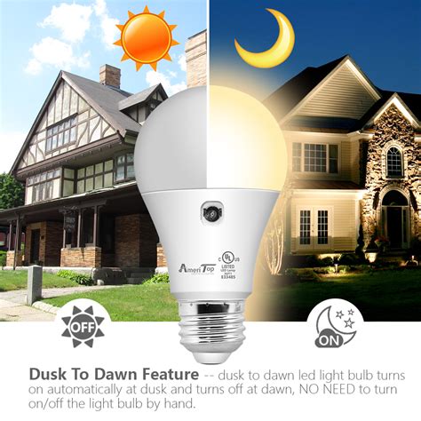 Dusk to Dawn Light Bulb- 2 Pack, AmeriTop A19 Led Sensor Light Bulbs ...