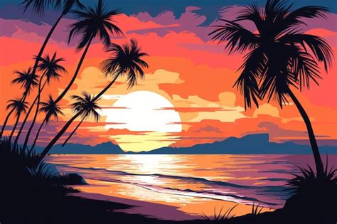 Premium Photo | Beach scene at sunset time Beautiful illustration ...