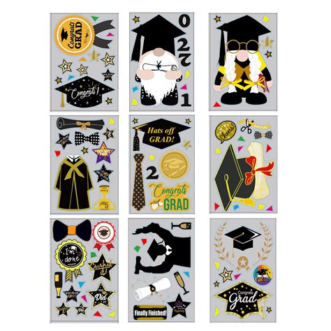 2022Graduation Window Clings 9 Sheets Gold And Black Congrats Grad Cap ...