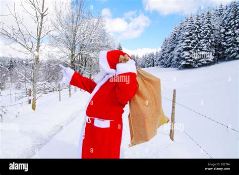 Santa Claus Father Christmas in a beautiful winter landscape Stock ...