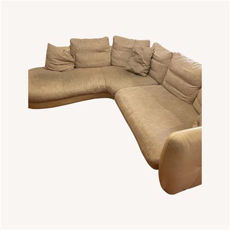 Natuzzi Sectional Couch in Beige Leather & Fabric - AptDeco