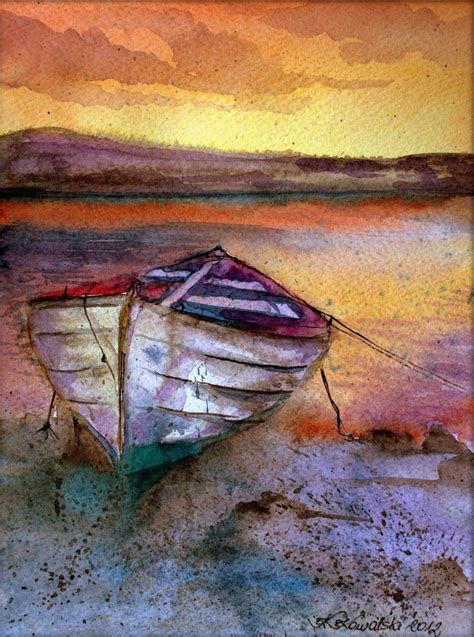 Lonely boat | Boat art, Painting, Original watercolor painting