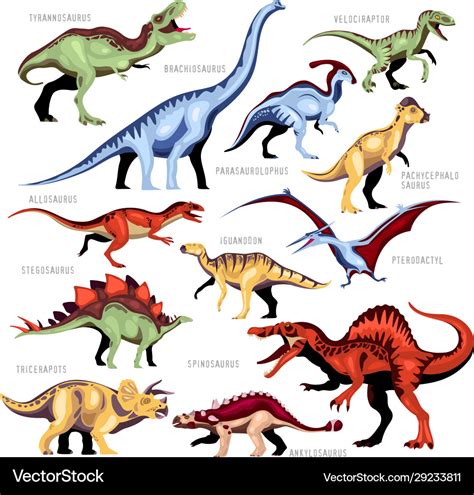 Dinosaur color cartoon set Royalty Free Vector Image