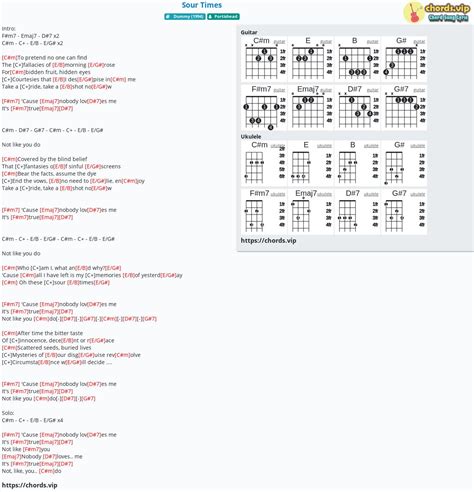 Chord: Sour Times - tab, song lyric, sheet, guitar, ukulele | chords.vip