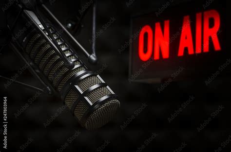 Professional microphone in radio studio on air Stock Photo | Adobe Stock