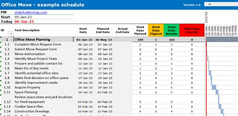 Office Move Excel Project Plan