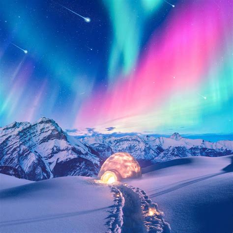 snow winter iceland aurora northern lights iPad Pro Wallpapers Free ...