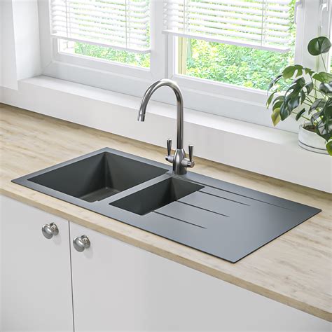 Black Granite Composite 1.5 Bowl Sink Undermount : Kitchen Sinks From ...