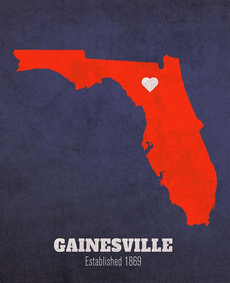 Gainesville Florida City Map Founded 1869 University of Florida Color ...