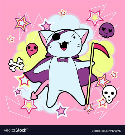 Kawaii Halloween cat and creatures Royalty Free Vector Image