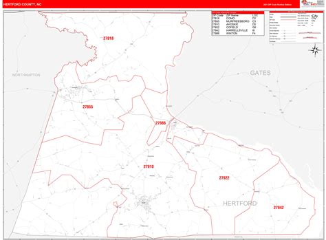 Hertford County, NC Zip Code Wall Map Red Line Style by MarketMAPS ...