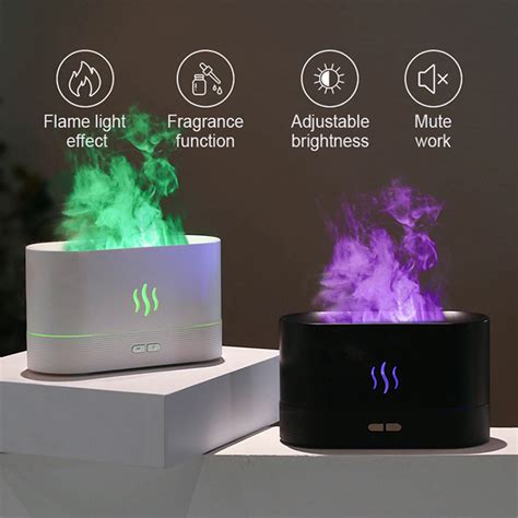 LED Flame Ultrasonic Air Humidifier Aromatherapy Essential Oil Diffuser ...