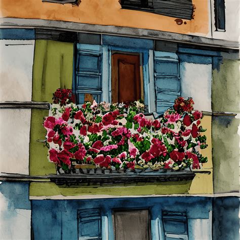 Balcony in Lerici at Sunset Watercolor Painting · Creative Fabrica