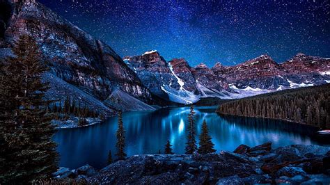 1080P, mountain, night, wilderness, stars, winter, alberta, snow ...