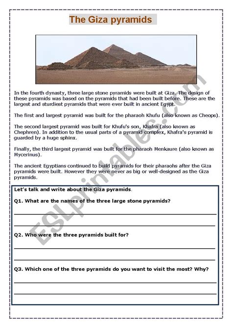 The Giza Pyramids - ESL worksheet by damosso