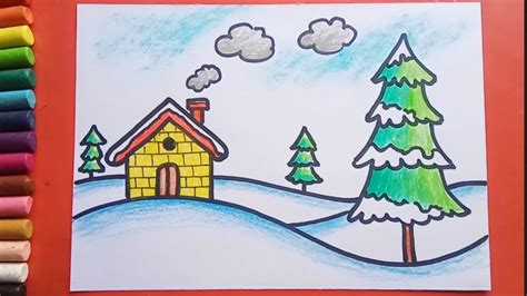 Easy and simple Winter Season Drawing - YouTube