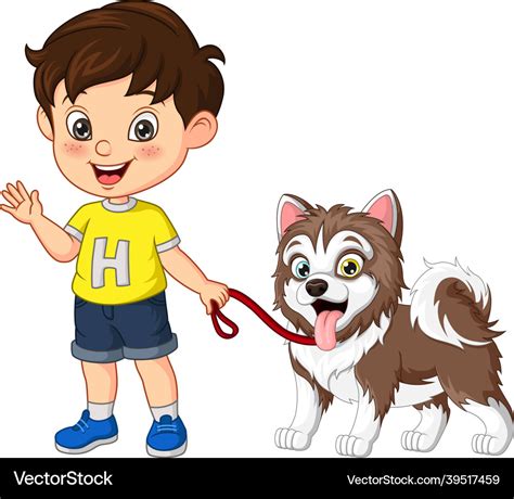 Cartoon little boy with his dog Royalty Free Vector Image