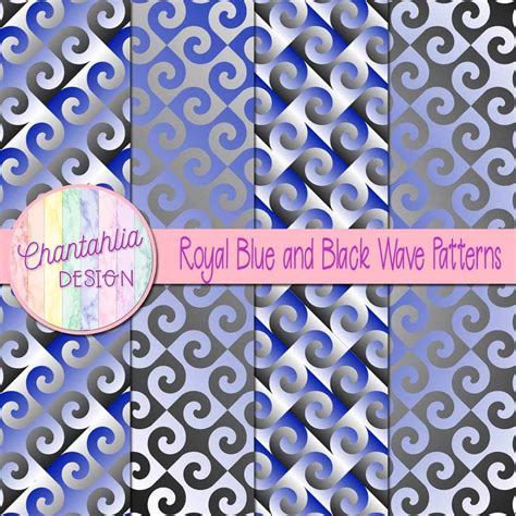 Free Royal Blue and Black Digital Papers with Wave Designs