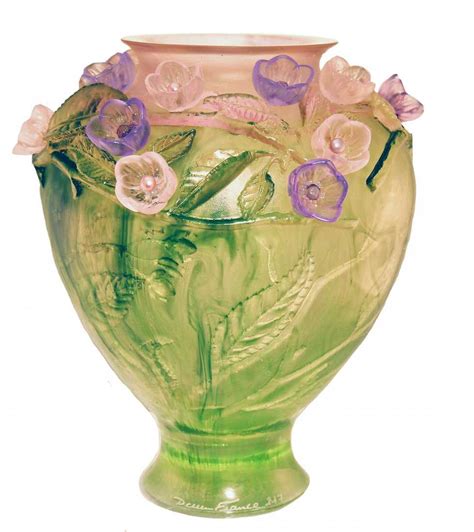 DAUM CRYSTAL "CHERRY BLOSSOM" VASE, FRENCH, MODERN.