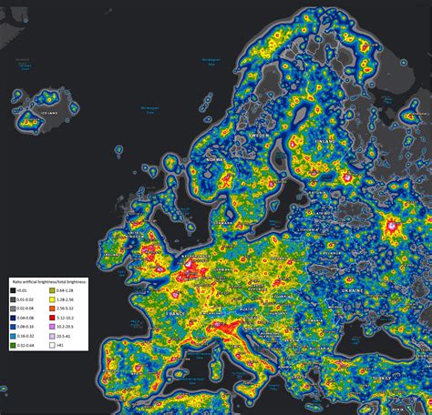 Light pollution map of Europe