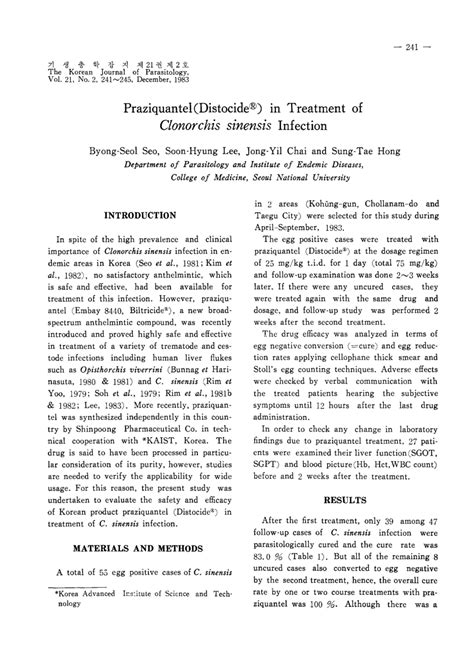 (PDF) Praziquantel(Distocide(R)) In Treatment Of Clonorchis Sinensis ...