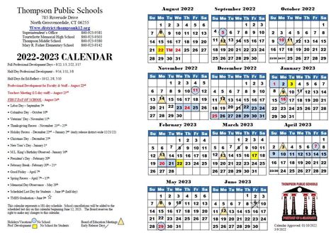 Thompson Public Schools Calendar 2022 and 2023 - PublicHolidays.com