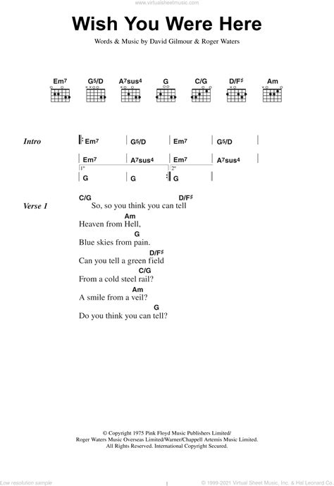 Wish You Were Here sheet music for guitar (chords) v2