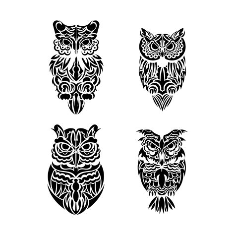 Owl tattoo set in boho style. Good for backgrounds and prints. Vector ...