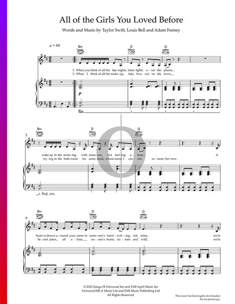 All Of The Girls You Loved Before (Taylor Swift) Piano Sheet Music - OKTAV