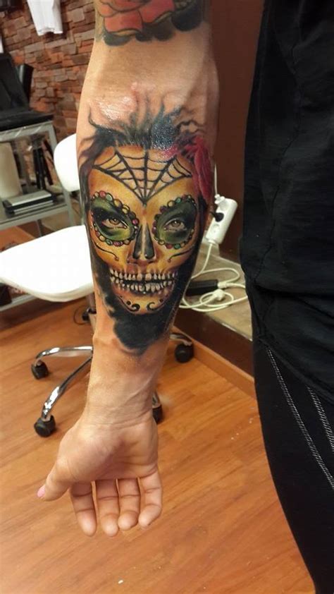 Realistic Calavera Catrina tattoo on the right inner