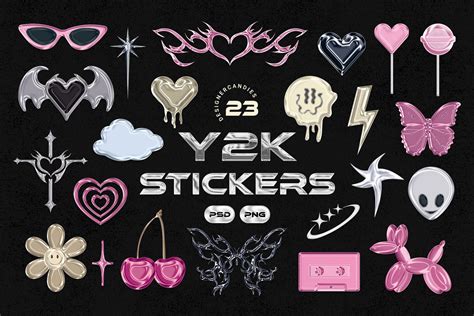 Y2K Metallic Sticker Illustrations Set - Design Cuts