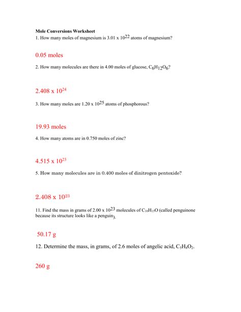 Moles To Molecules Conversion Worksheet With A Key ...