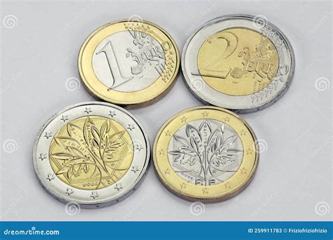 New French 1 and 2 Euro Coins with New Design, 2022 Stock Image - Image ...