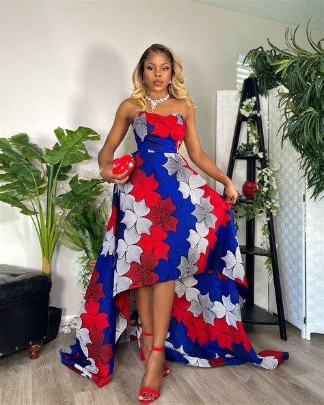 Queen Binta High Low Dress (In Blue White and Red African Ankara ...