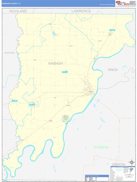 Wabash County, IL Zip Code Wall Map Basic Style by MarketMAPS