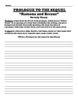 “Ramona and Beezus” SEQUEL PROLOGUE WORKSHEET by BAC Education | TPT