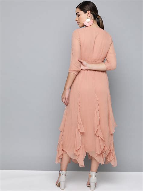 Women fashionable Peach Colored Solid Maxi Dress