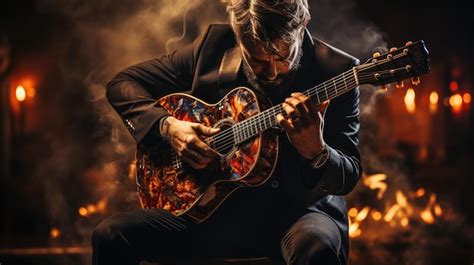 Premium AI Image | A man playing guitar in front of a fire