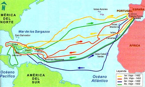 Mapa de los viajes de Cristóbal Colón a América - Mapa de América