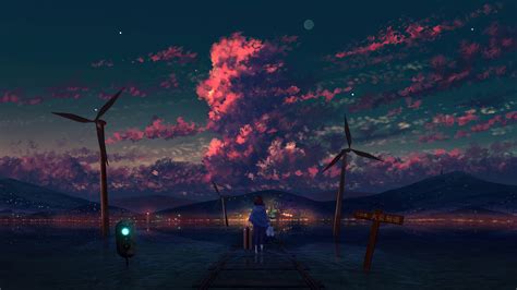 Anime Art Night Sky Scenery 4K #1400f Wallpaper PC Desktop