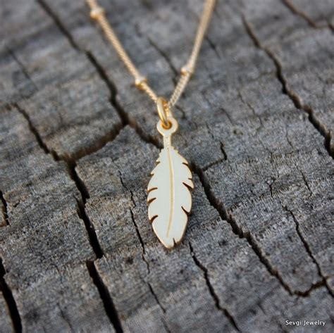 Gold Feather Necklace 24K Gold Dipped Feather Pendant . 14K