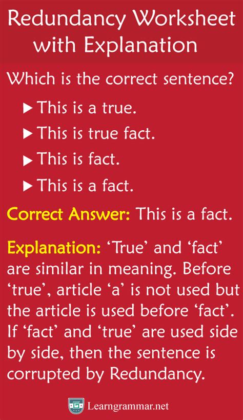 Redundancy Worksheet: Correct English Sentences